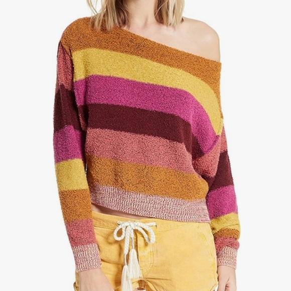 Free People Candyland Striped Pullover Cropped Sweater Size S - Picture 2 of 13